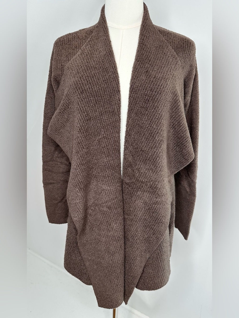 Barefoot Dreams CozyChic Lite Circle Cardigan Taupe Brown Petite S/M